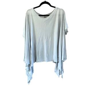 FREE‎ PEOPLE Soft Blue Tunic Oversize Asymmetrical Short Sleeve Top S/XS (B392)